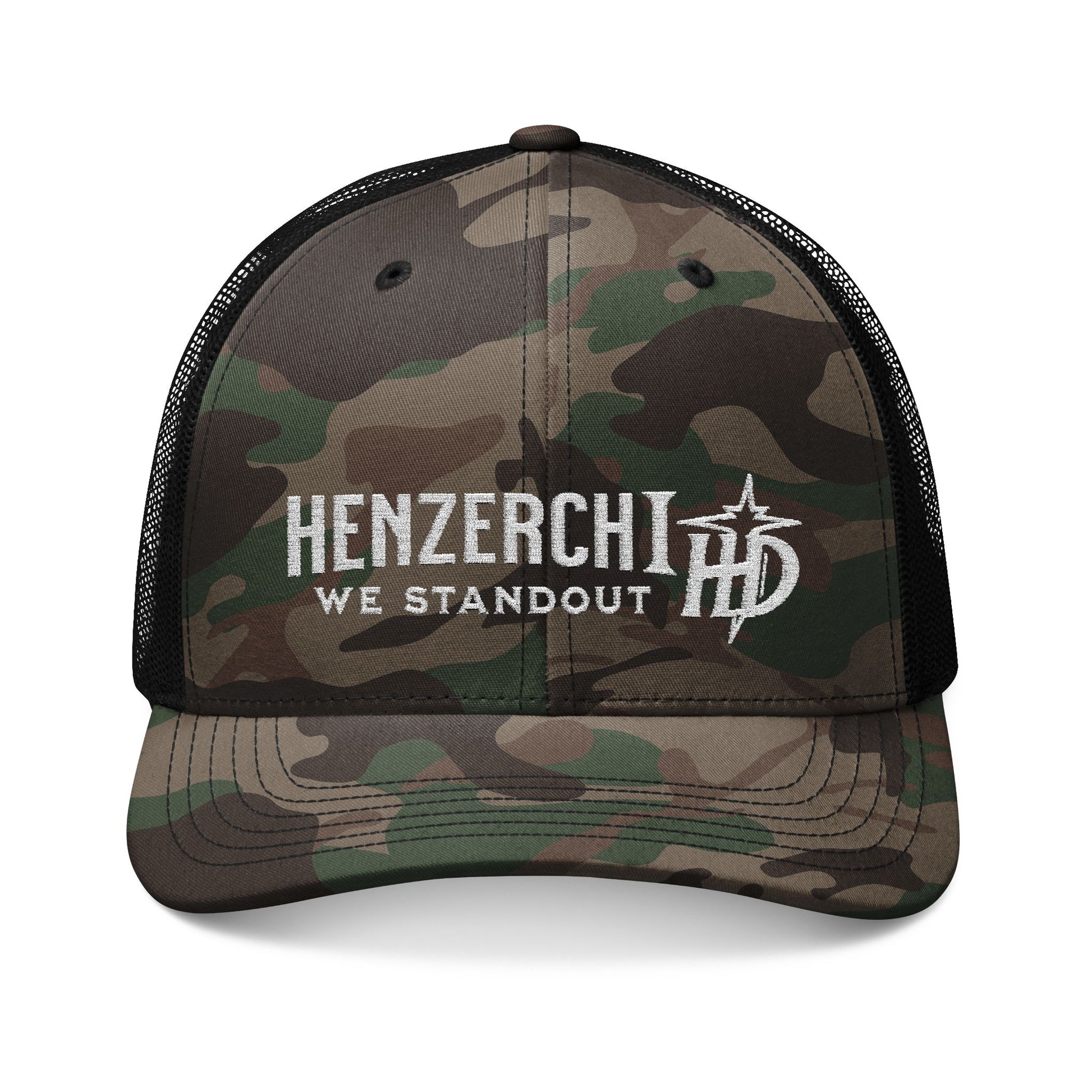 HENZERCHI Camo Trucker "We Standout" Cap-WHITE